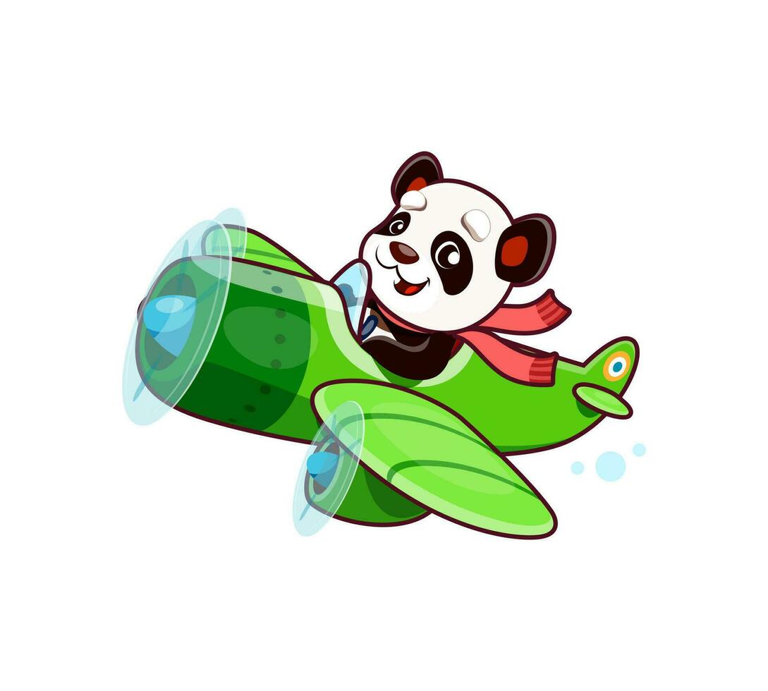 dibujos animados linda panda oso animal personaje en avión vector
