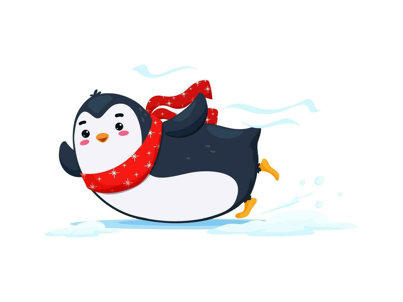 Cartoon cute funny penguin gliding on its belly vector