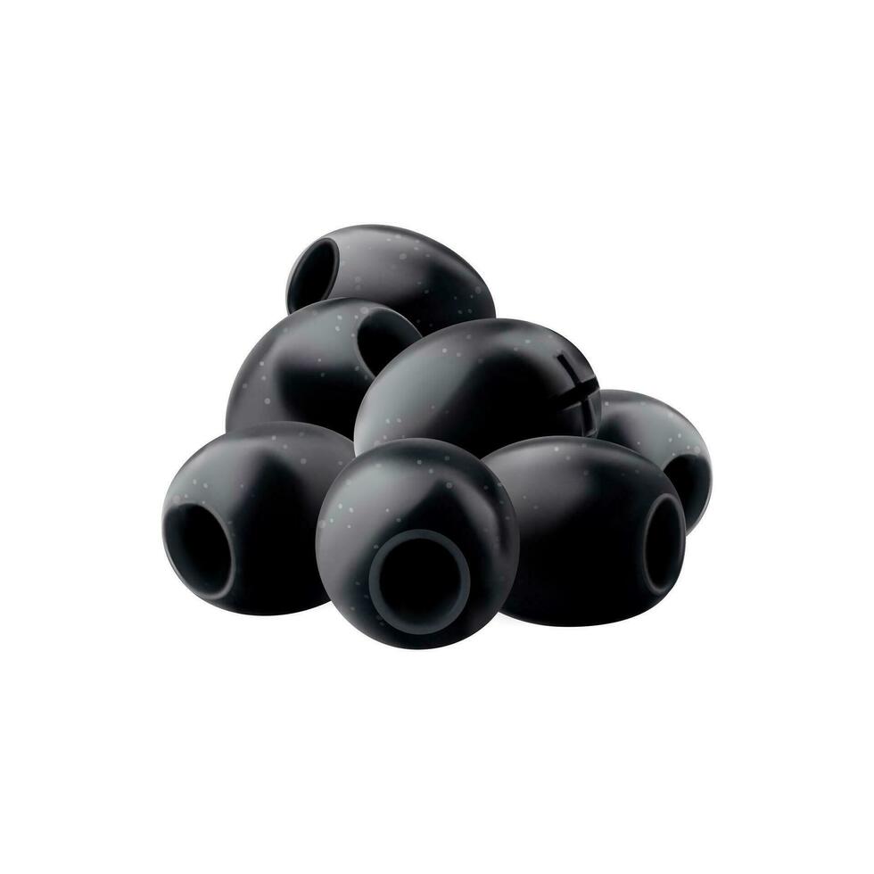 Realistic isolated raw black pitted olives pile vector