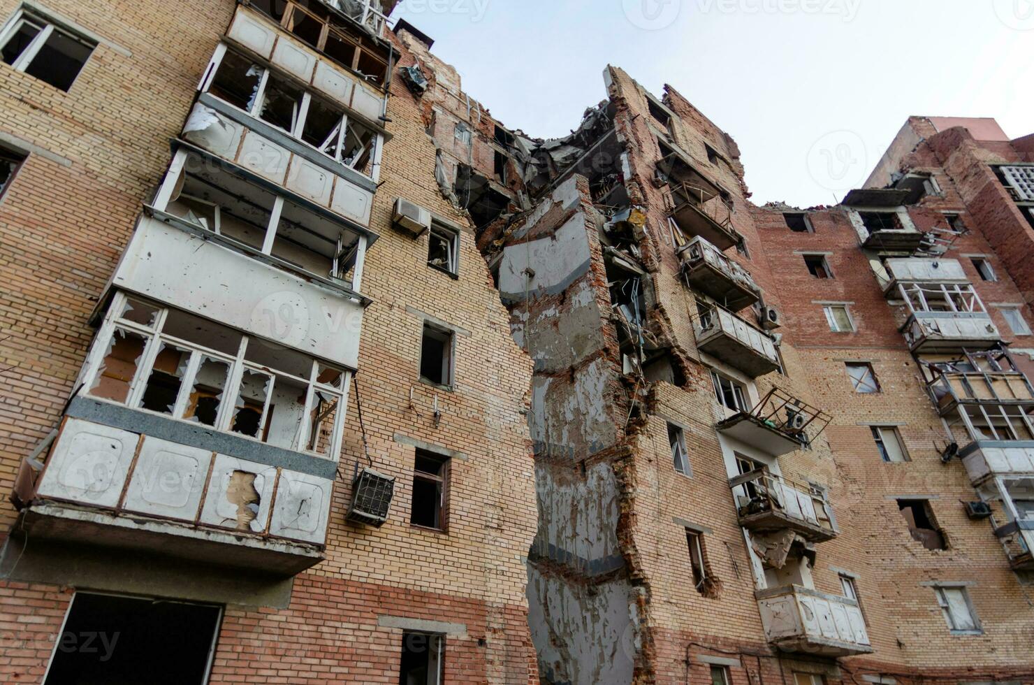 destroyed and burned houses in the city Russia Ukraine war photo