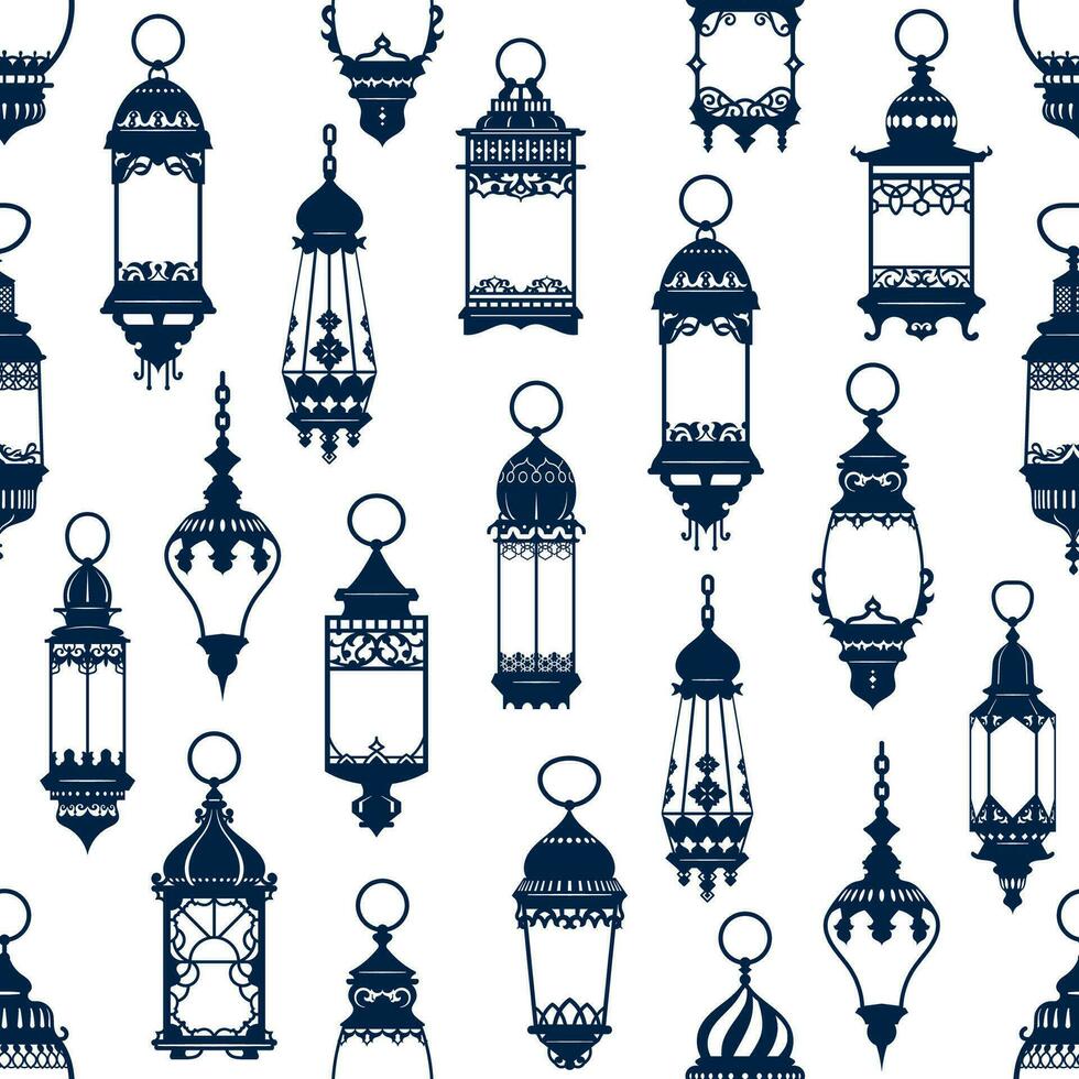 Seamless pattern of ramadan arab lanterns or lamps vector