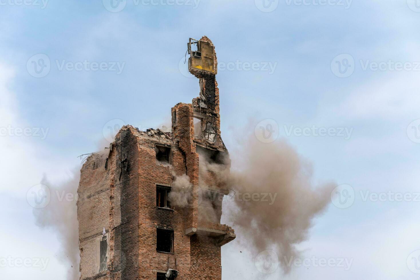 hit and explosion of a combat military missile in a residential building in Ukraine photo