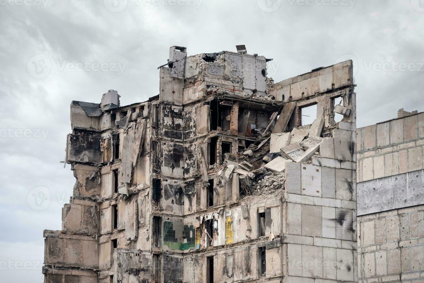 destroyed and burned houses in the city Russia Ukraine war photo