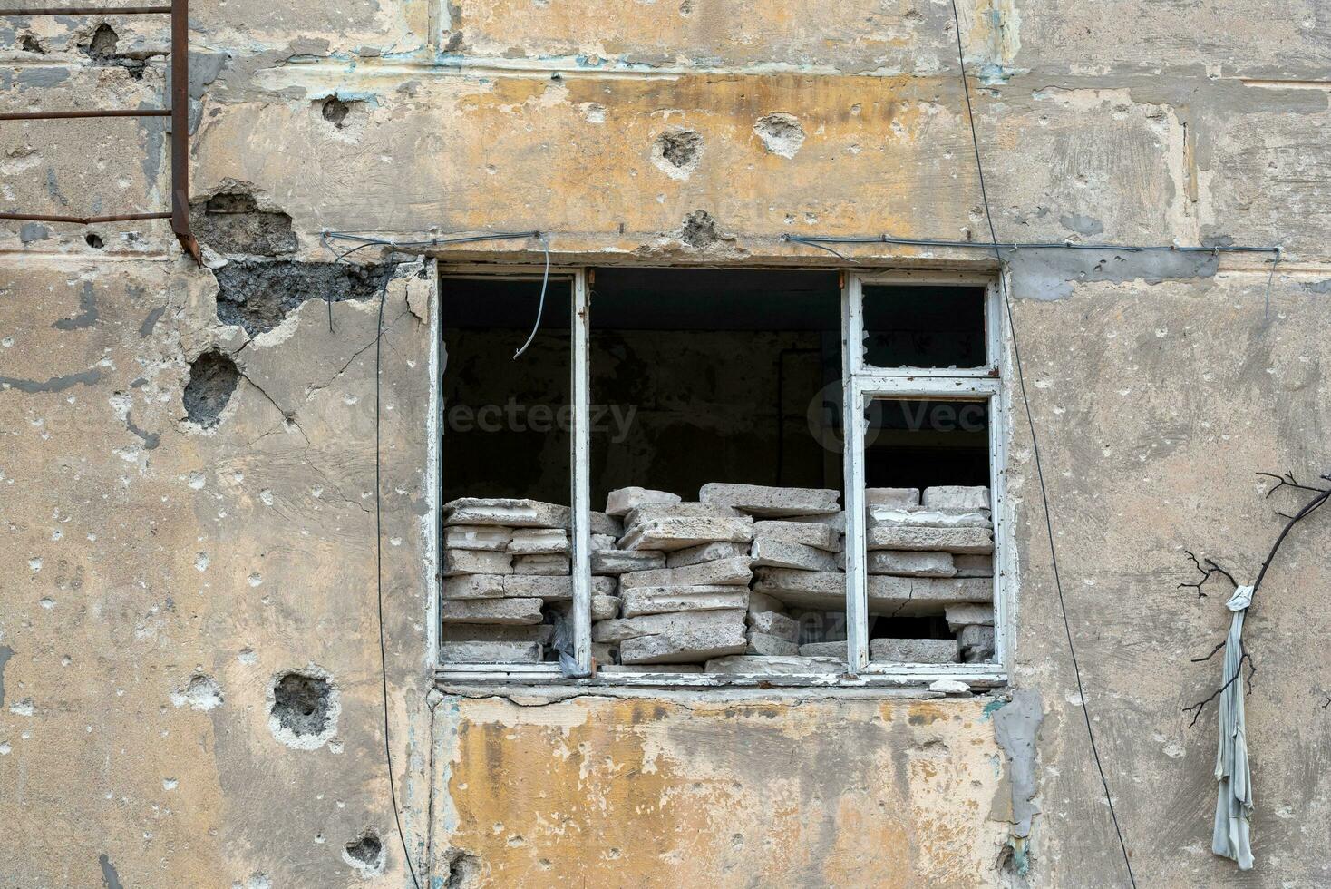 destroyed and burned houses in the city Russia Ukraine war photo