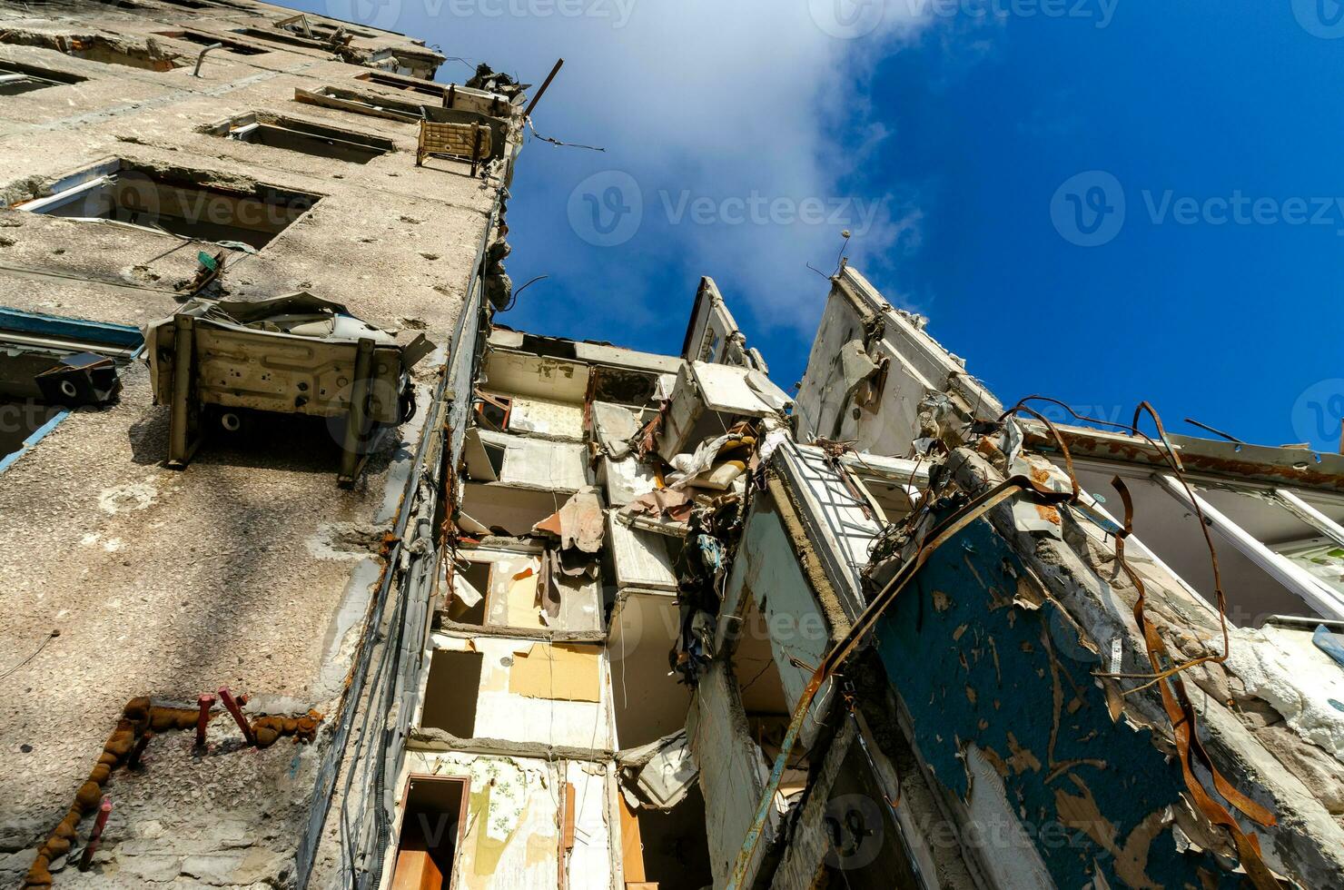 destroyed and burned houses in the city Russia Ukraine war photo