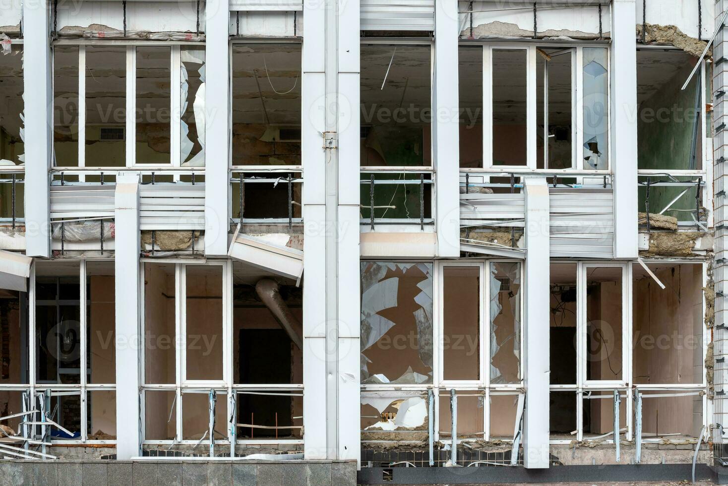 destroyed and burned houses in the city Russia Ukraine war photo