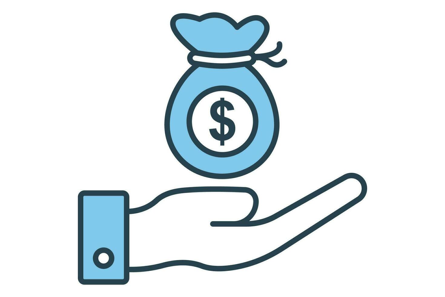 asset icon. hand with dollar. icon related to riches, finance. flat line icon style. element illustration vector