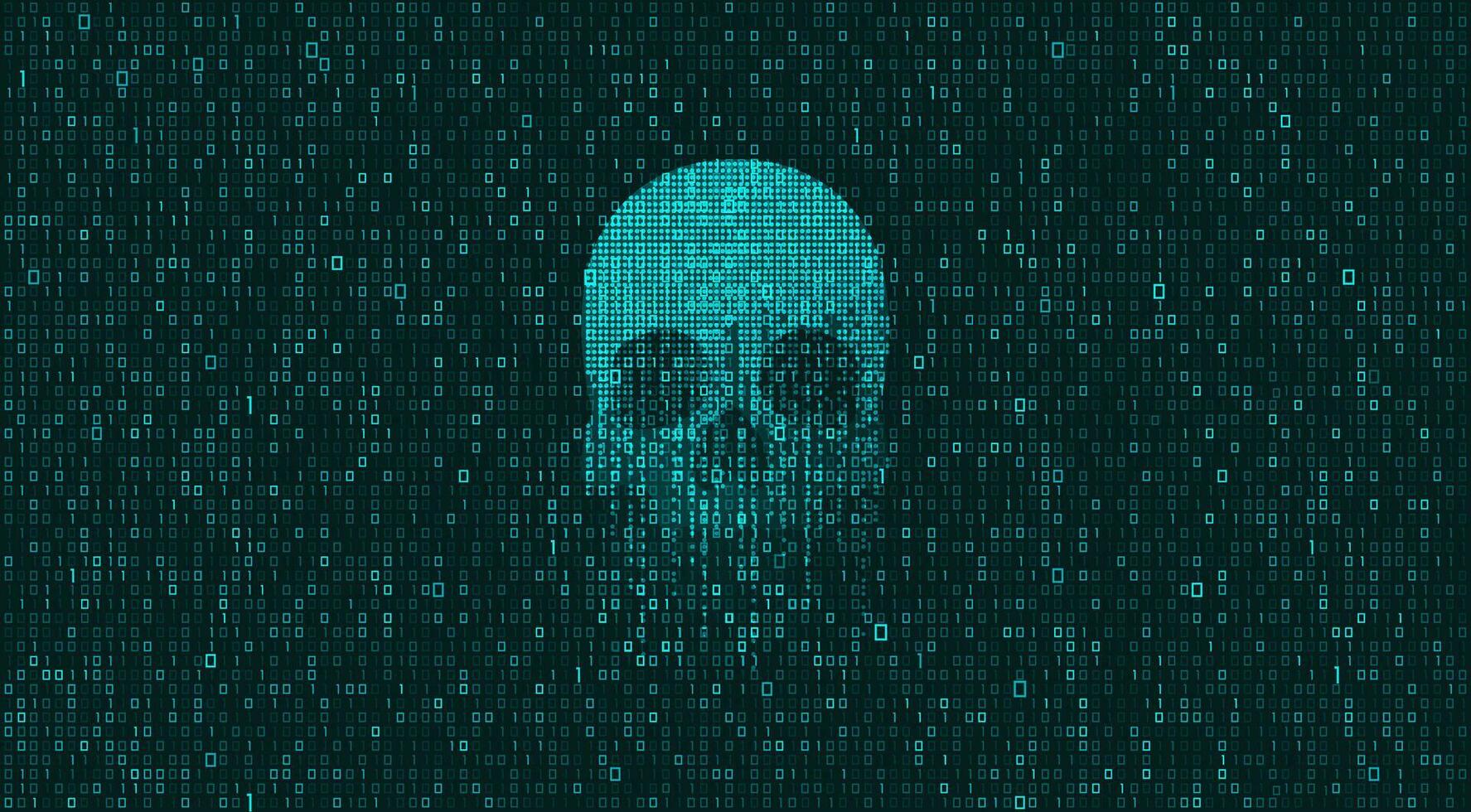 concept of cyber crime, graphic of skull shape with binary code background vector