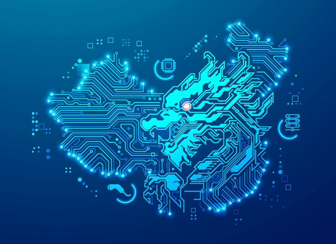 concepts of China technology or tech war, graphic of Dragon combined with electronic China map vector