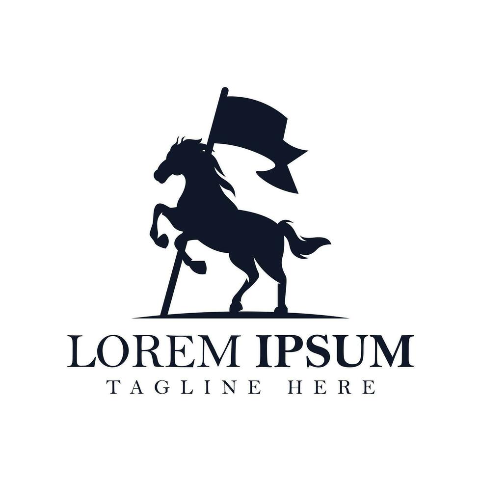 horse silhouette logo concept with flag, horse silhouette logo design vector