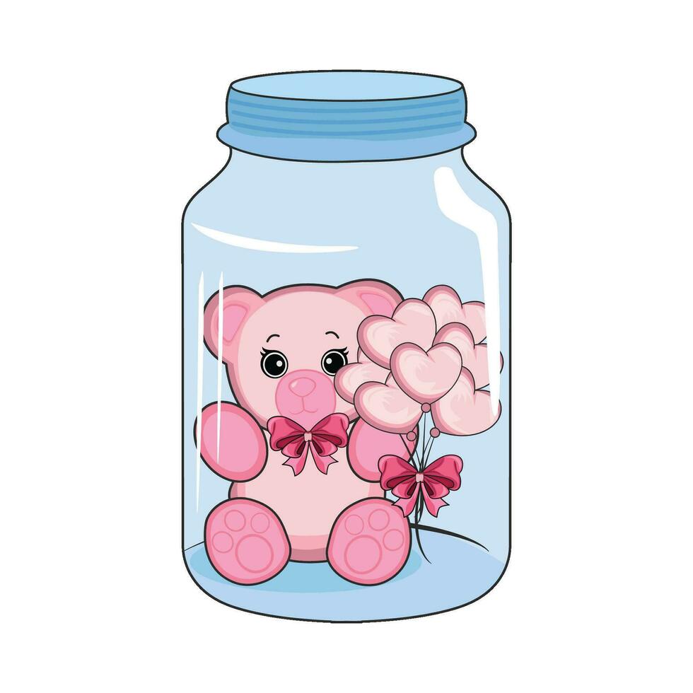 illustration of teddy bear in jar vector