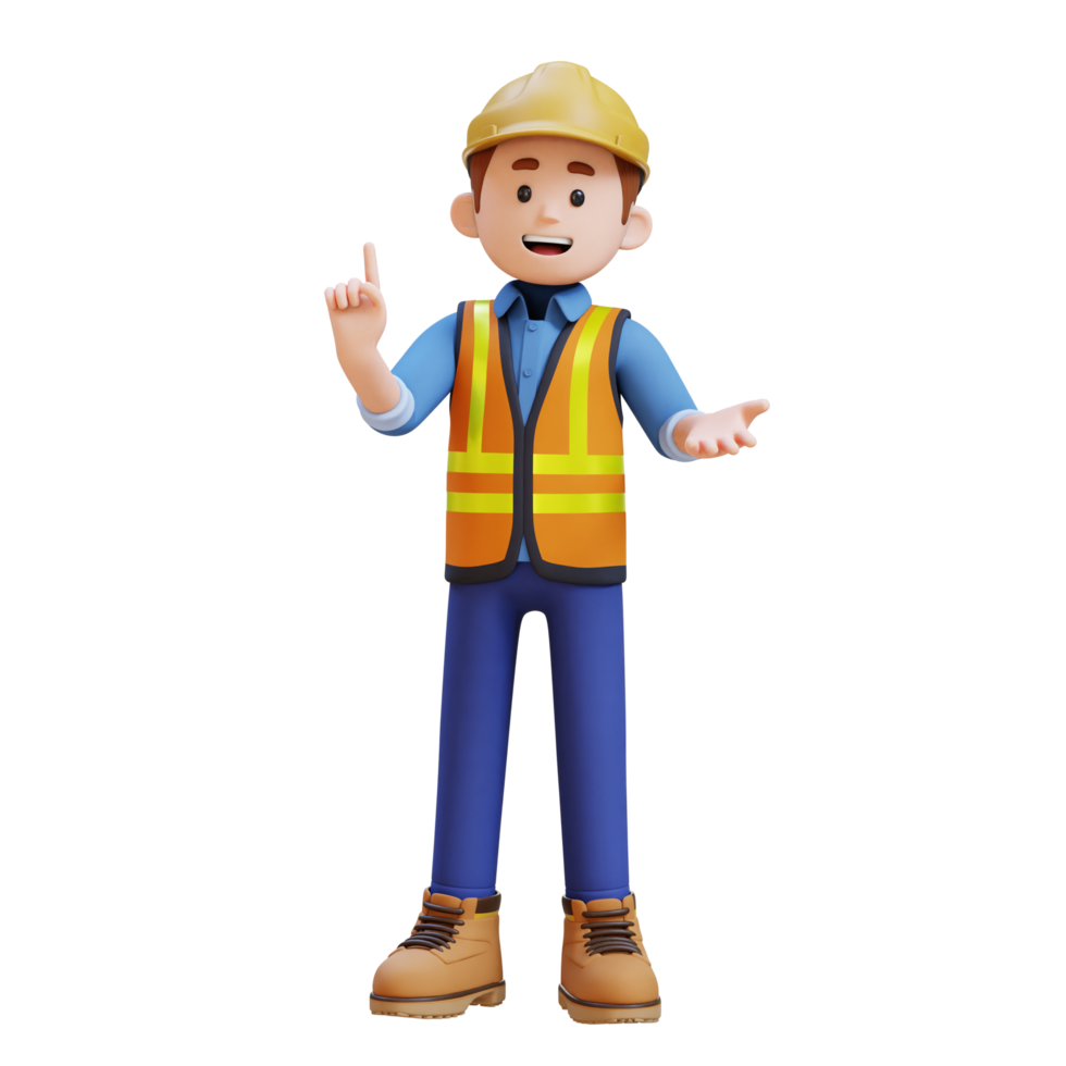 3D Construction Worker Character Explaining Pose png