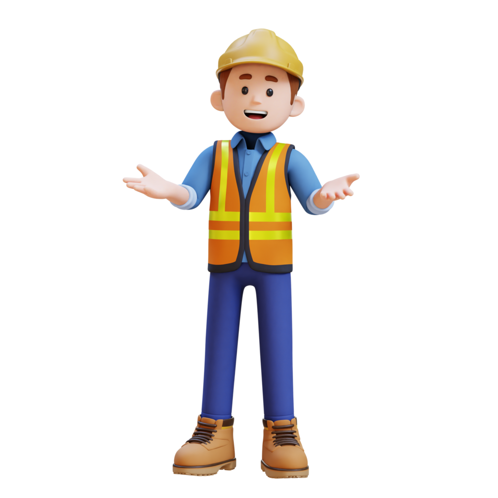 3d construção trabalhador personagem comunicação pose png