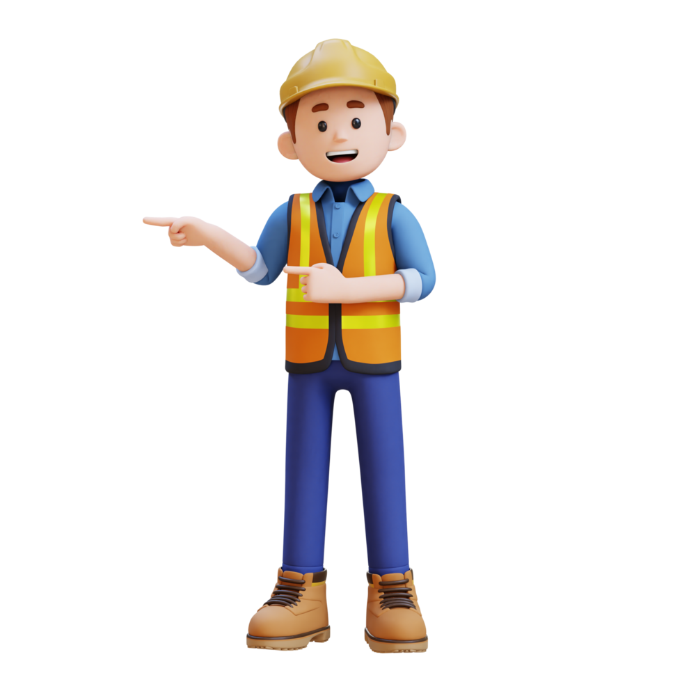 3D Construction Worker Character Pointing to the Right Pose png