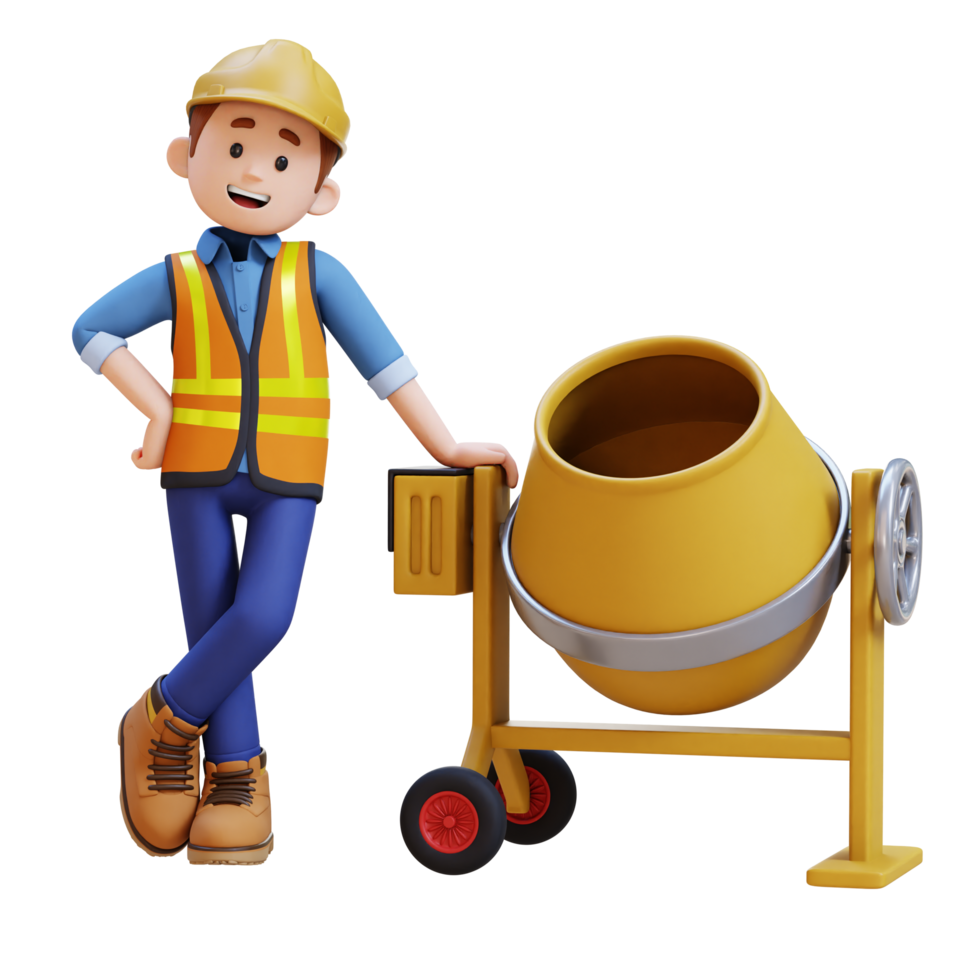 3D Construction Worker Character  Lying on Concrete Mixer png