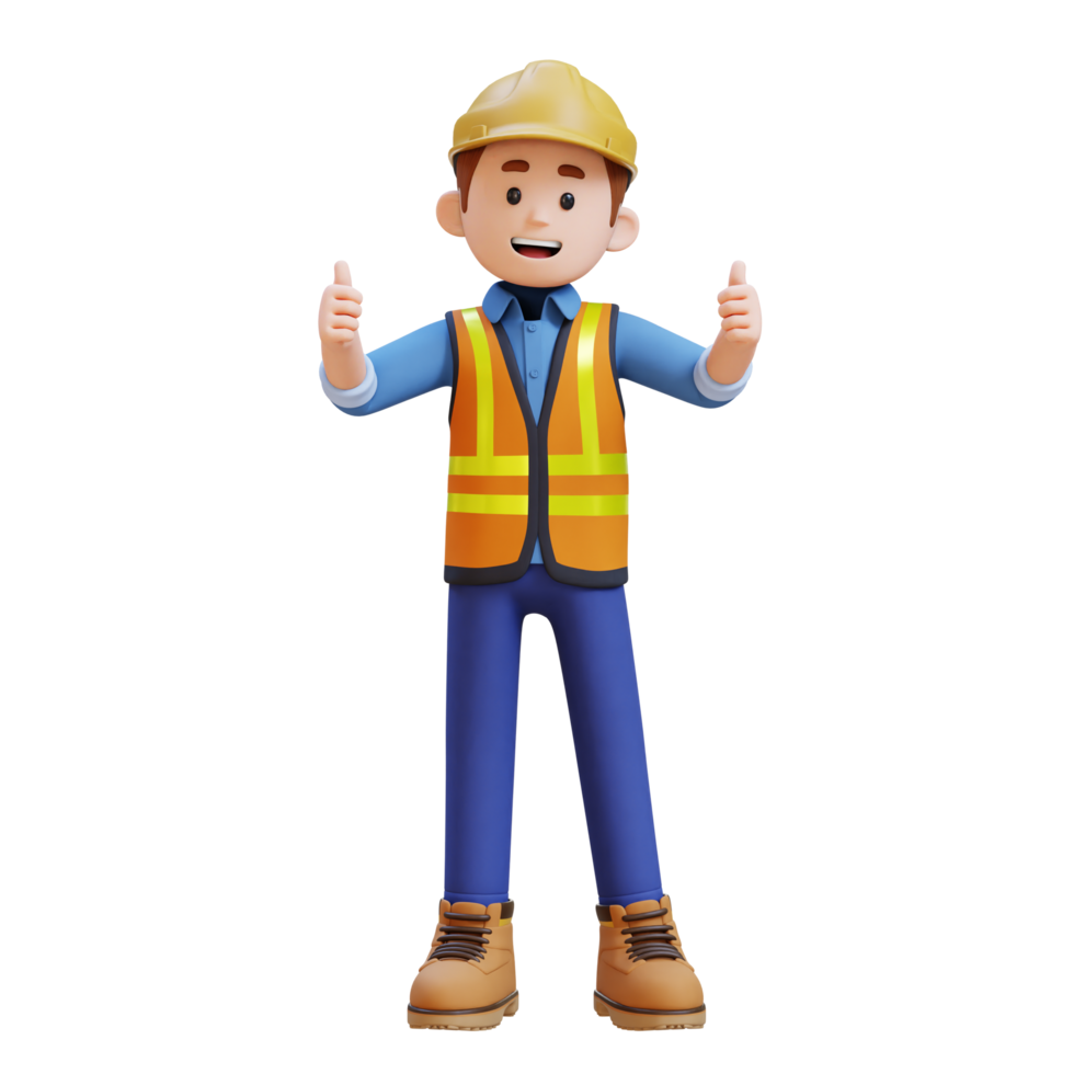 3D Construction Worker Character Giving Thumbs Up Pose png