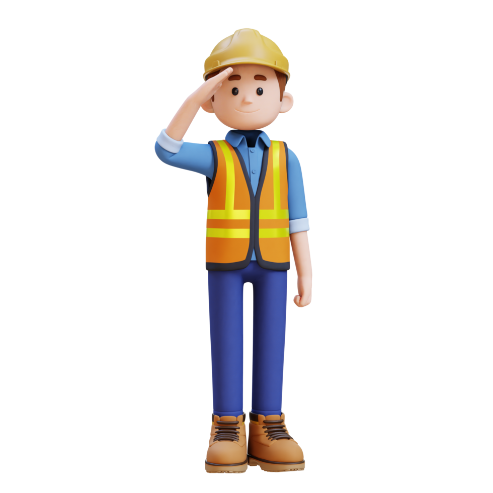 3D Construction Worker Character Salute Pose png