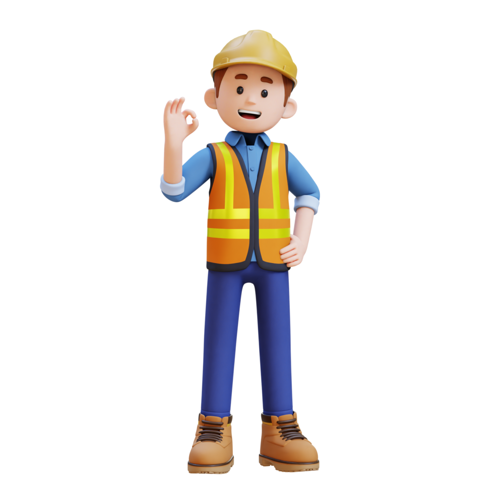 3D Construction Worker Character with OK Sign Hand Pose png