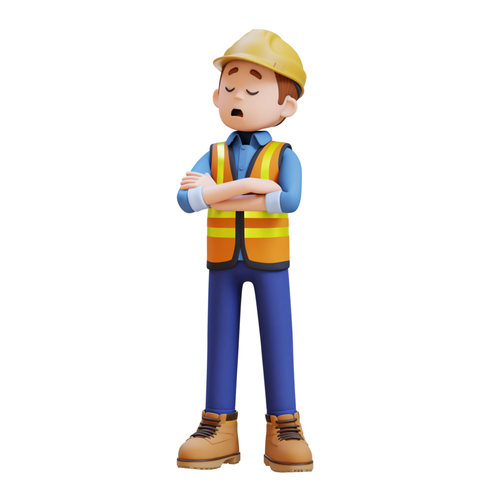 3d construção trabalhador personagem dentro negação ou insatisfação pose png