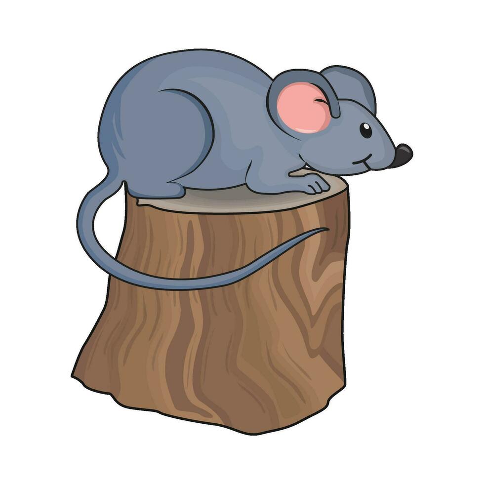 mouse on tree stump illustration vector