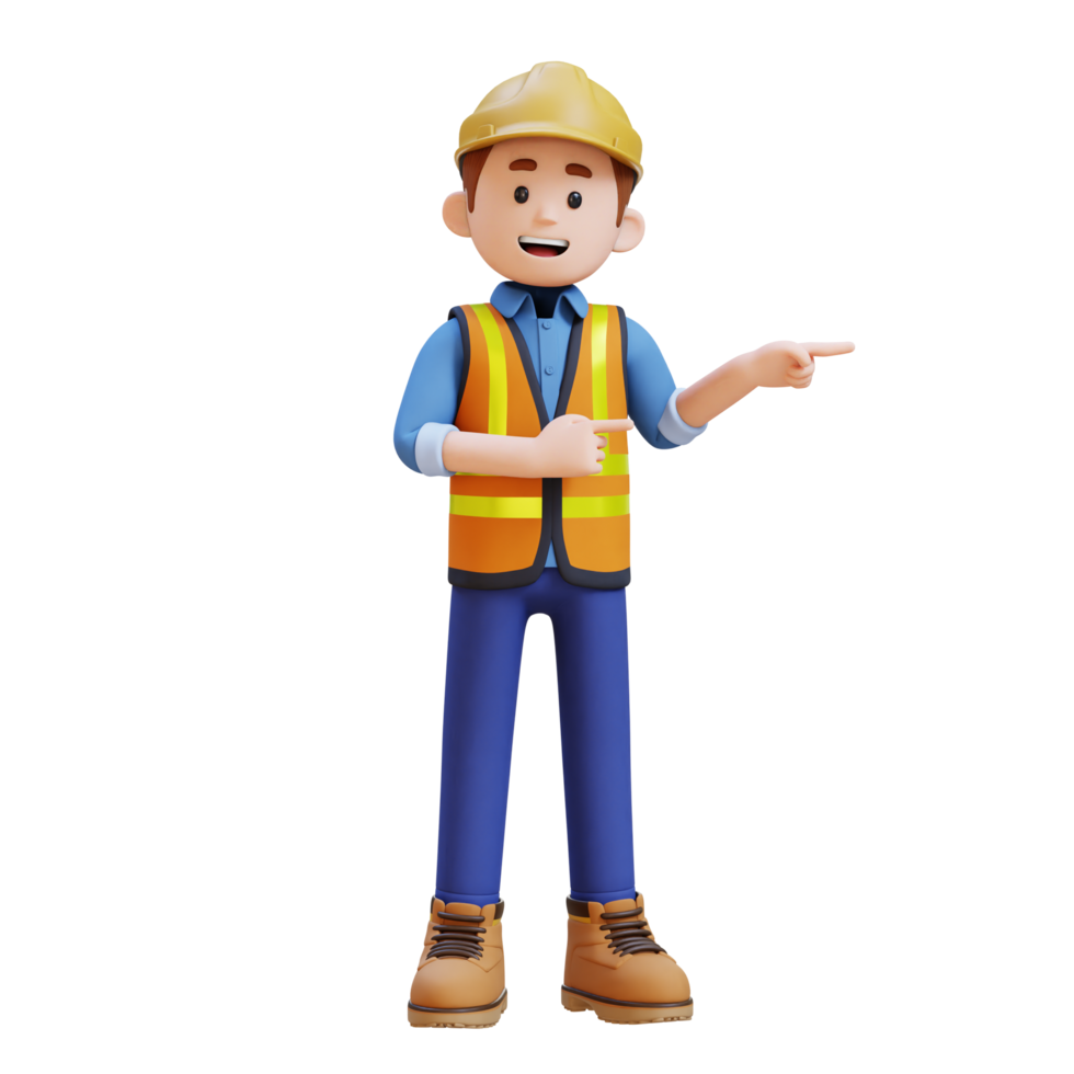 3D Construction Worker Character Pointing to the Left Pose png