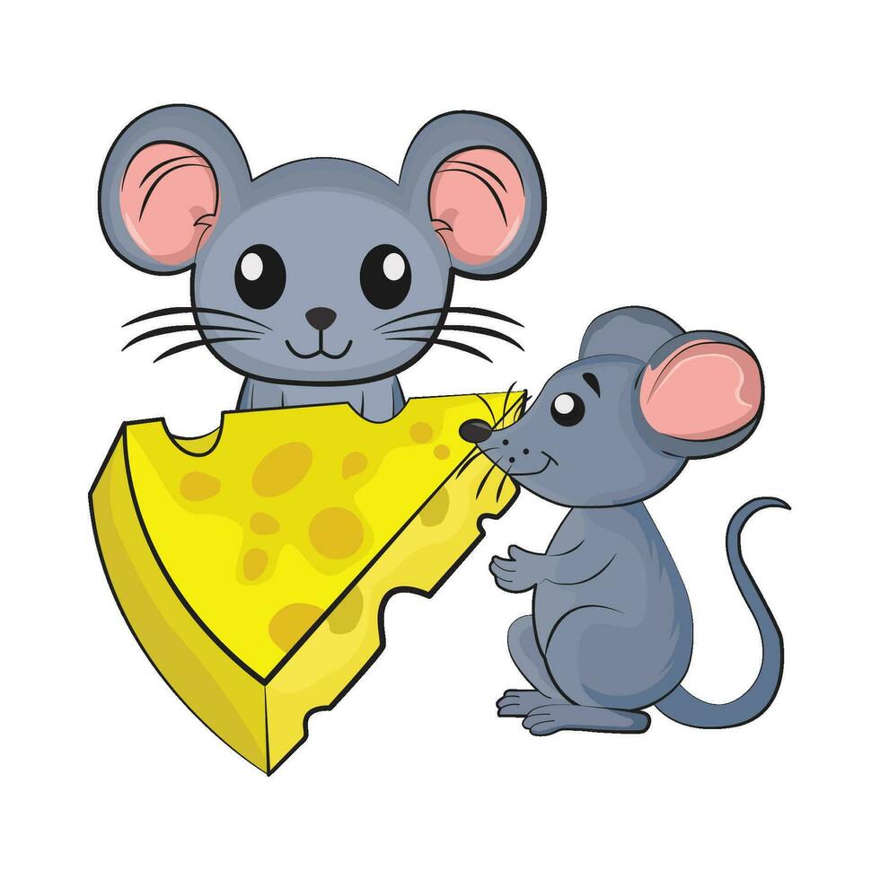 mouse with cheese illustration vector
