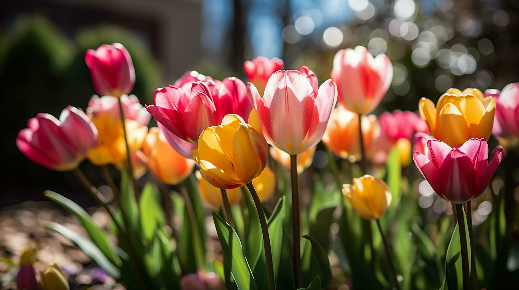 AI generated colorful crocuses blooming in the garden. Spring background photo