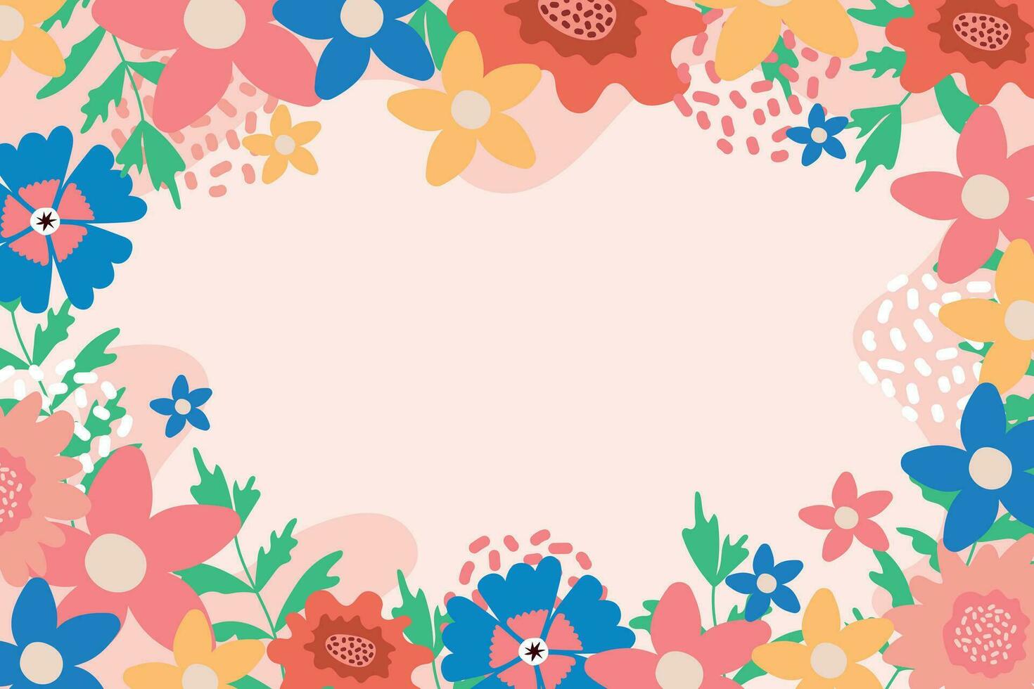Minimalistic floral background with pink and blue flowers and green twigs. vector