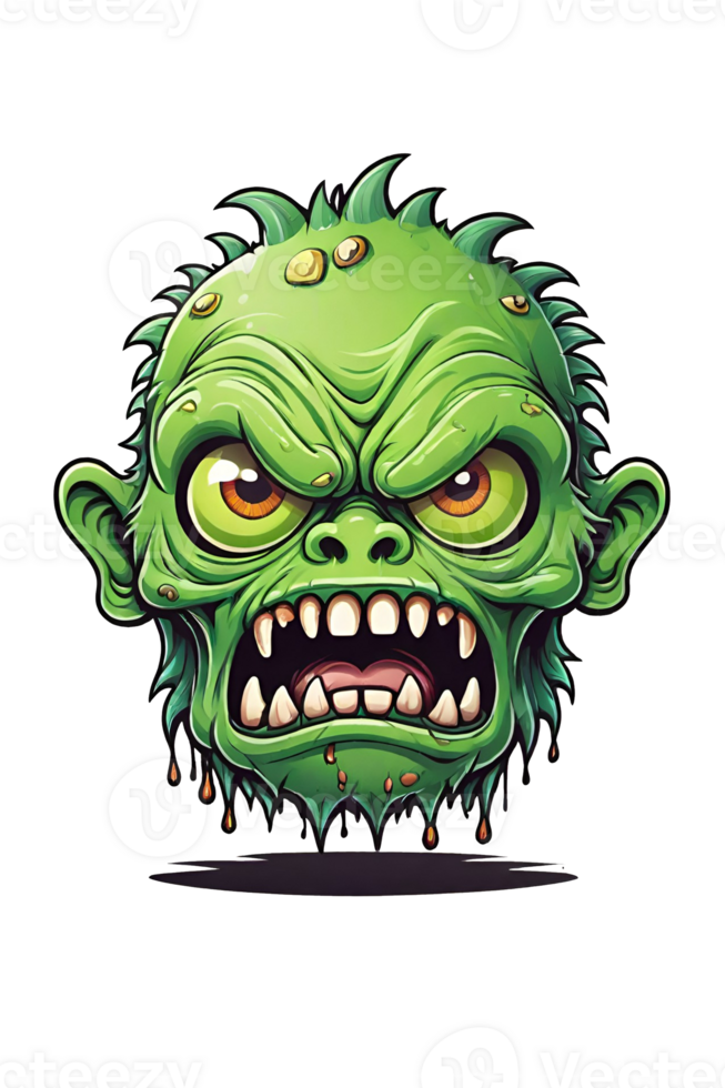 AI generated Zombie green head on a transparent background png