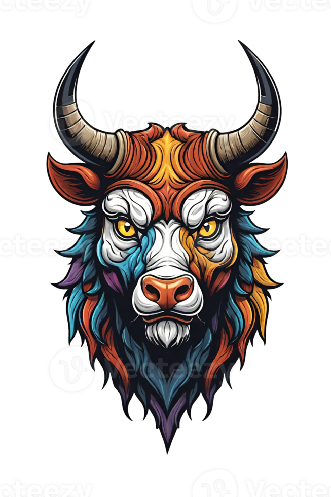 AI generated Bull head with tribal ornaments png