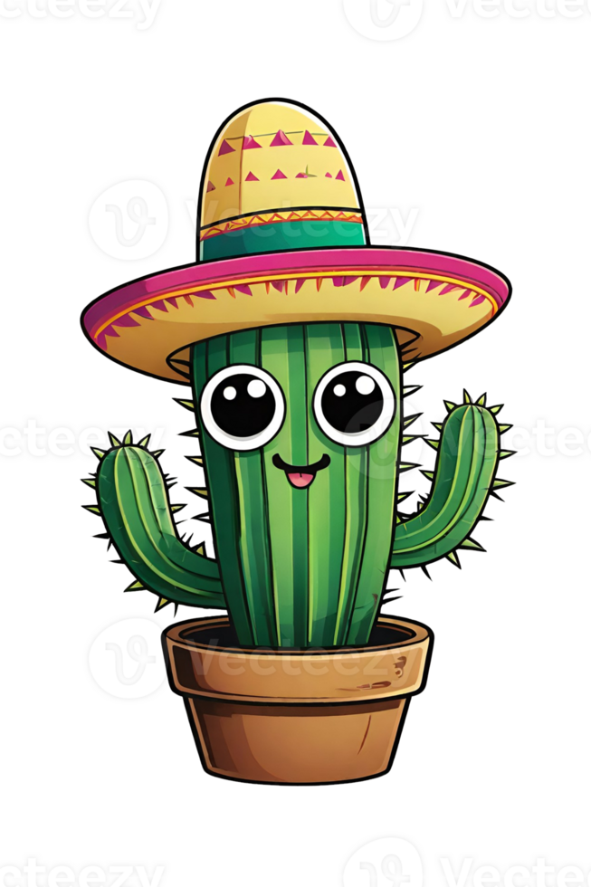 AI generated Mexican costume cactus on transparent background illustration png