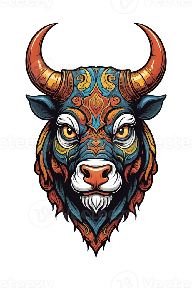 AI generated Bull head with tribal ornaments png