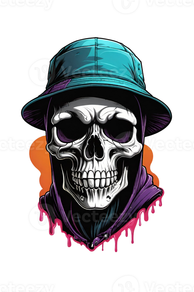 AI generated Skull in cap with skull tattoo on the background png
