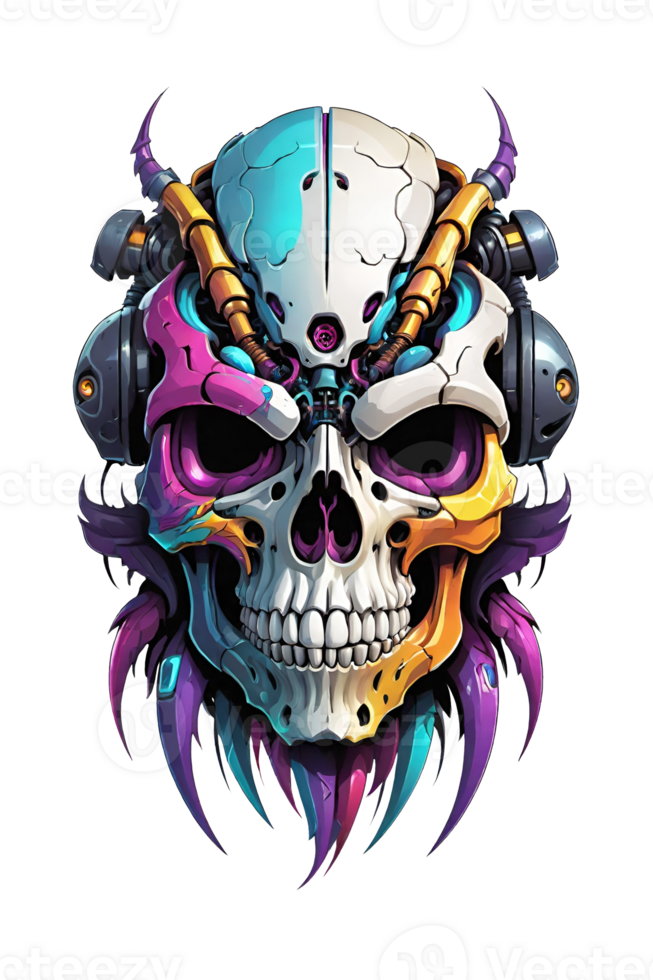 AI generated Skull with headphones transparent background png
