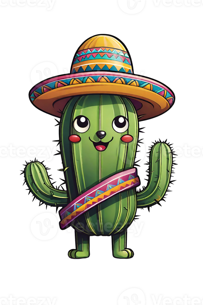 AI generated Mexican costume cactus on transparent background illustration png