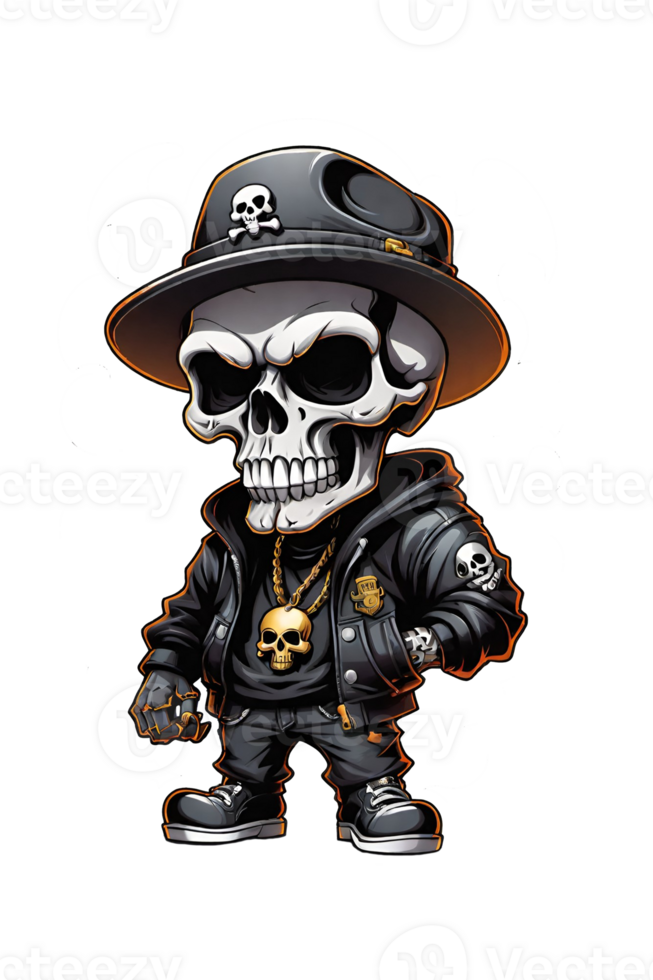 AI generated Skull in a hat with fire and smoke on a transparent background png
