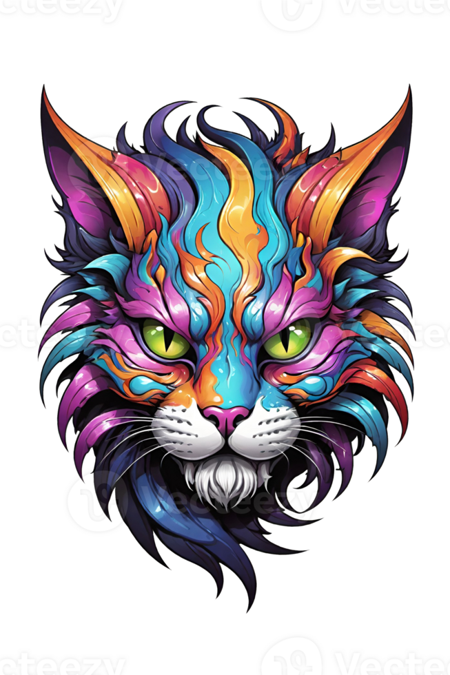 AI generated Colorful cat head with big eyes on transparent background png