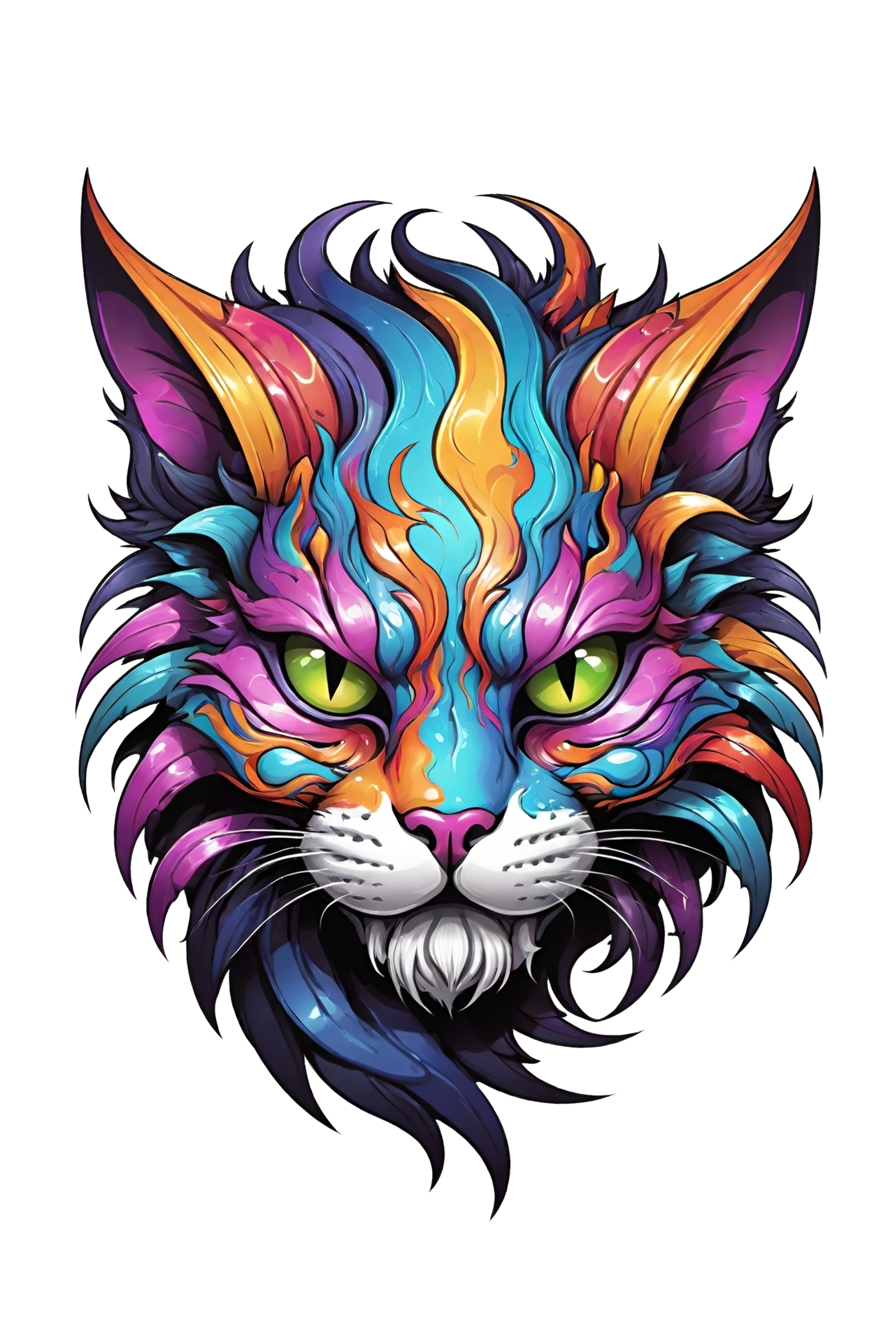 Ai Generated Colorful Cat Head With Big Eyes On Transparent Background Ai Generated Colorful Cat Head With Big Eyes On Transparent Background