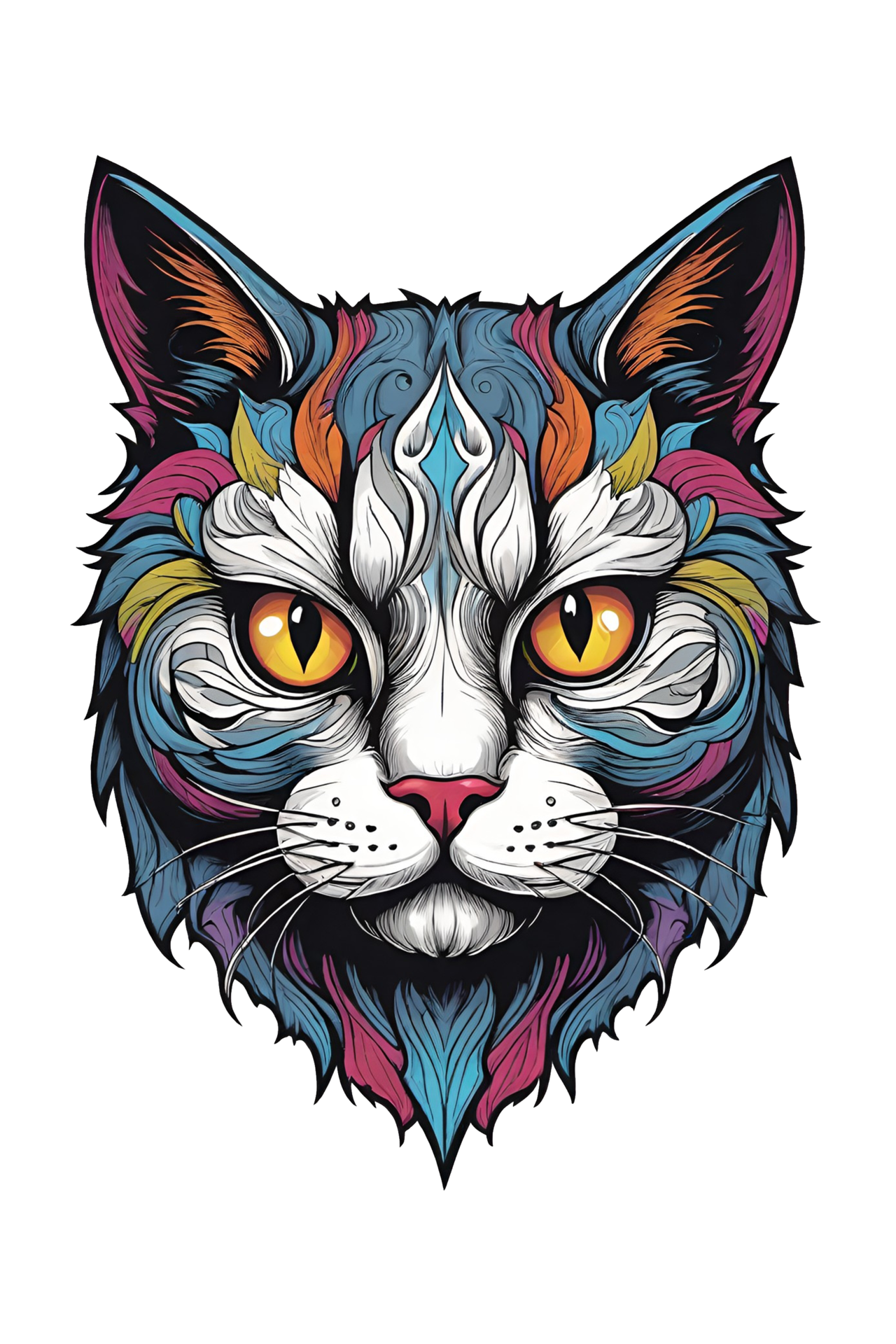Ai Generated Colorful Cat Head With Big Eyes On Transparent Background Ai Generated Colorful Cat Head With Big Eyes On Transparent Background