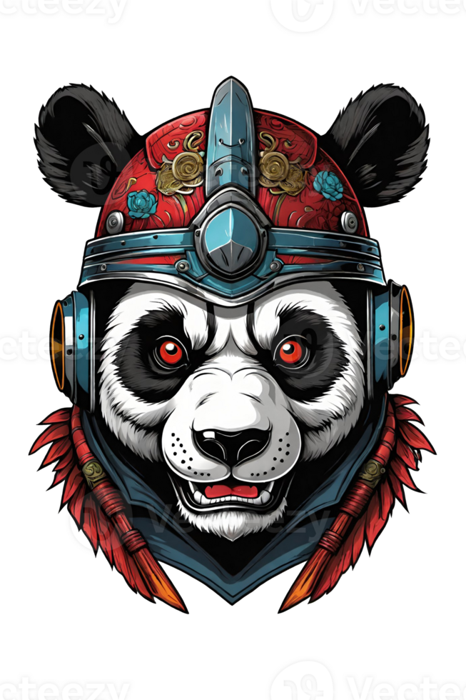 AI generated Panda head wearing a helmet illustration design png