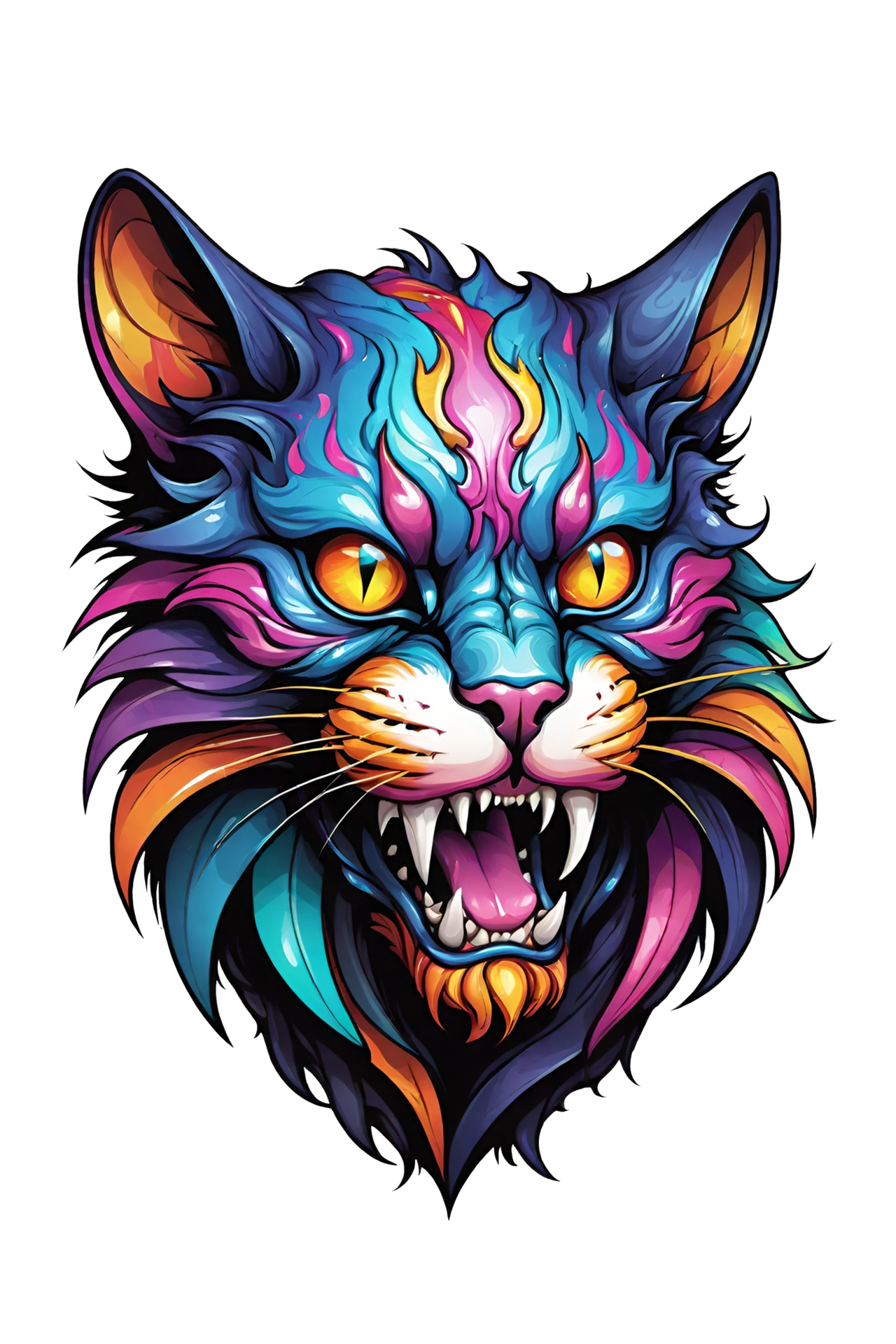 Ai Generated Colorful Cat Head With Big Eyes On Transparent Background Ai Generated Colorful Cat Head With Big Eyes On Transparent Background