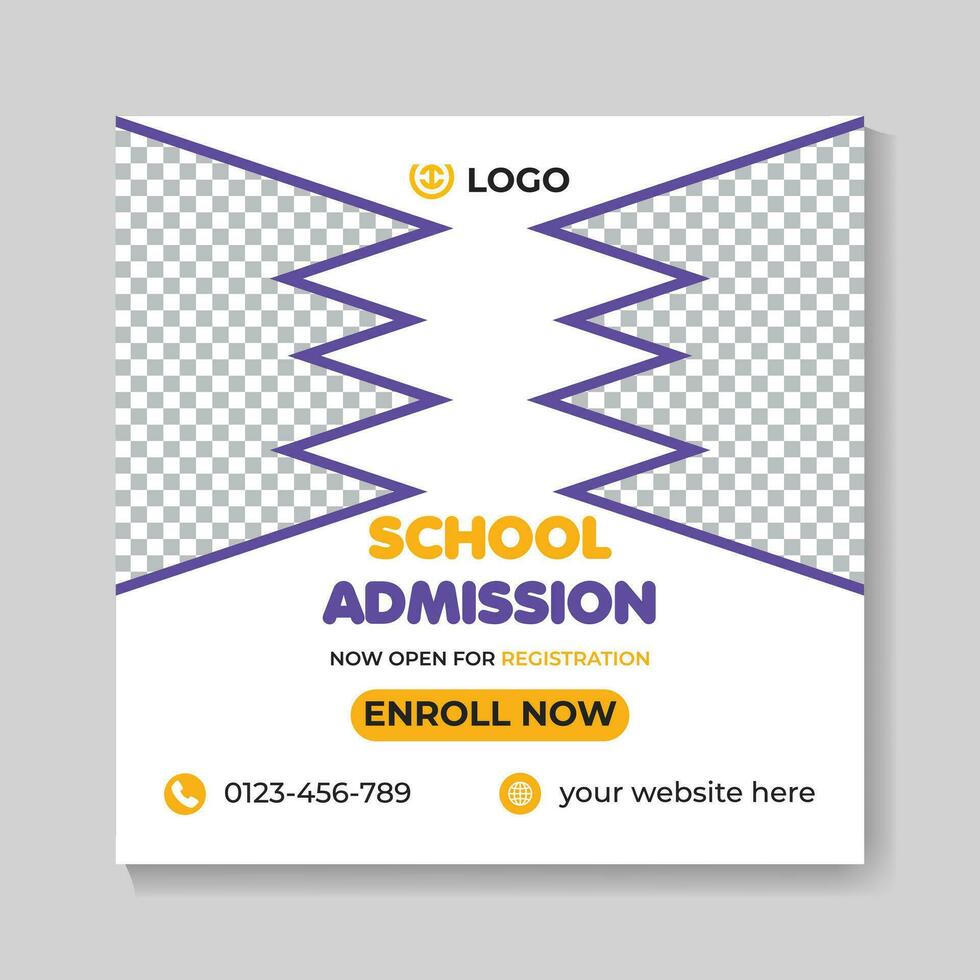Creative modern school admission education social media post design back to school web banner template vector