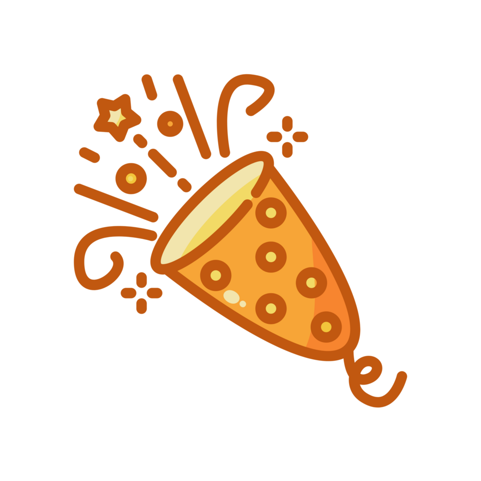 AI generated Cute hand drawn exploding party popper with confetti. png