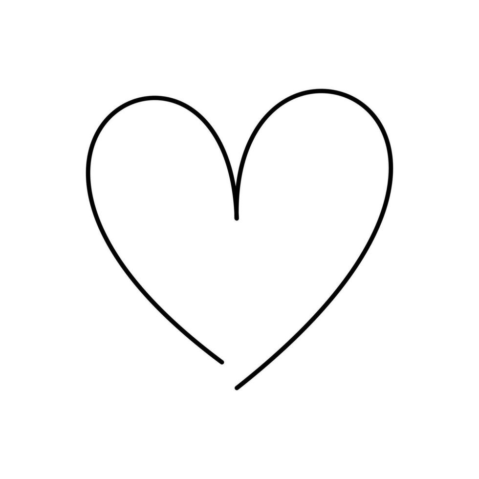 Doodle heart symbol. Simple line in the shape of a heart. Hand drawn vector illustration. Cute, love, minimal, spring, declaration of love on a white background.