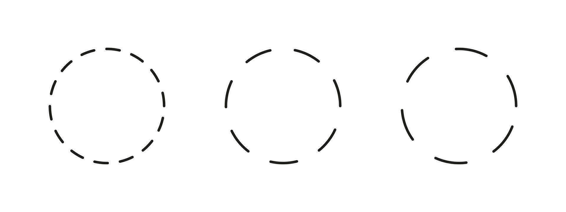 Dashed circle flat icons. Set of broken rings. Dotted ring symbol. Simple dashed round lines. Abstract monochrome graphic element. Round cut line. Vector template. Eps.