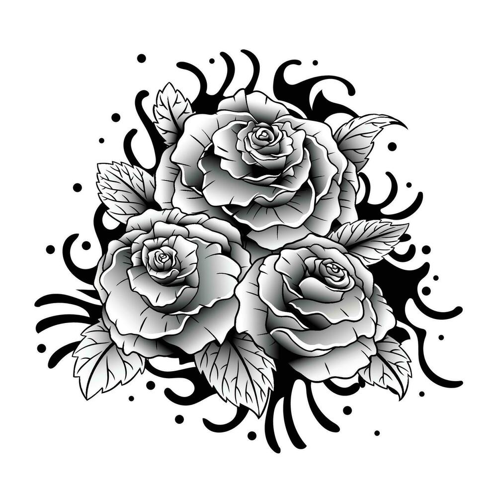 Traditional Vintage Rose Tattoo Flower vector