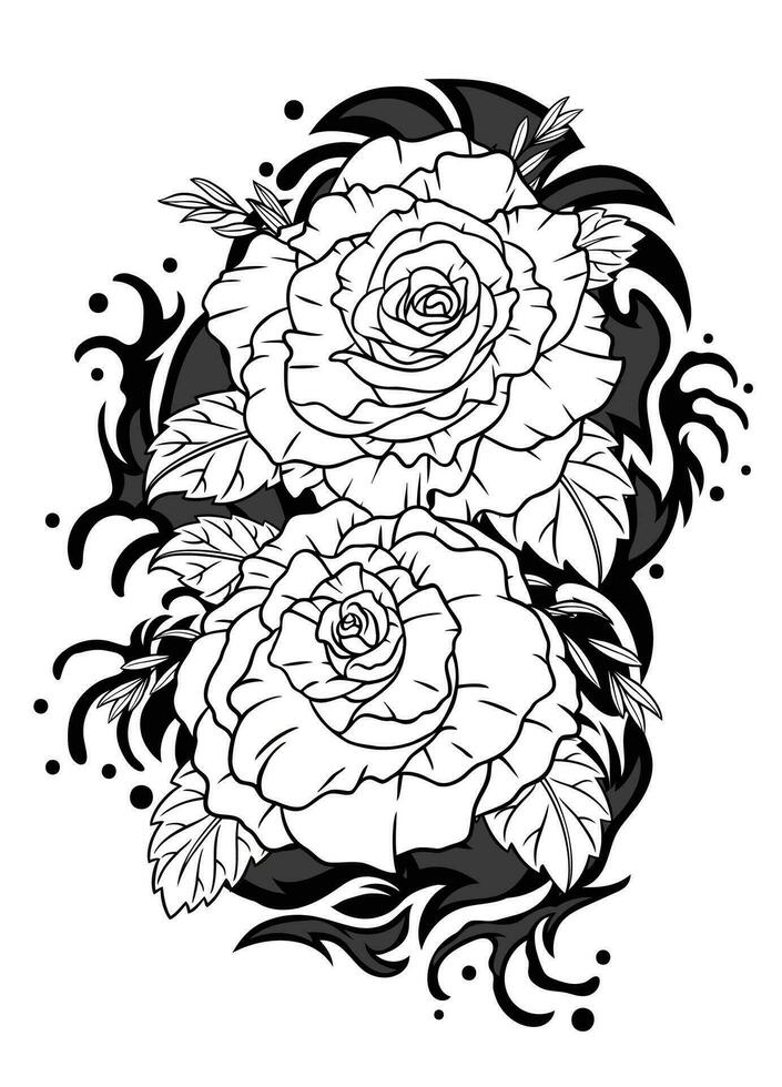 Old School Flash Tattoo of Black Rose in Japanese Style vector