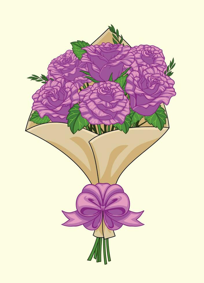 púrpura Rosa ramo de flores mano dibujado ilustración vector