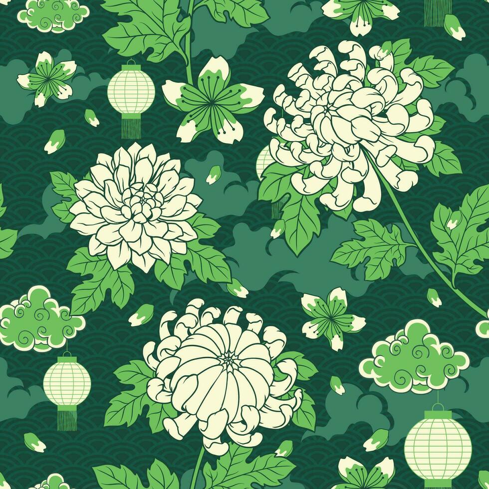 Hand Drawn of Chrysanthemum Flower Seamless Pattern vector