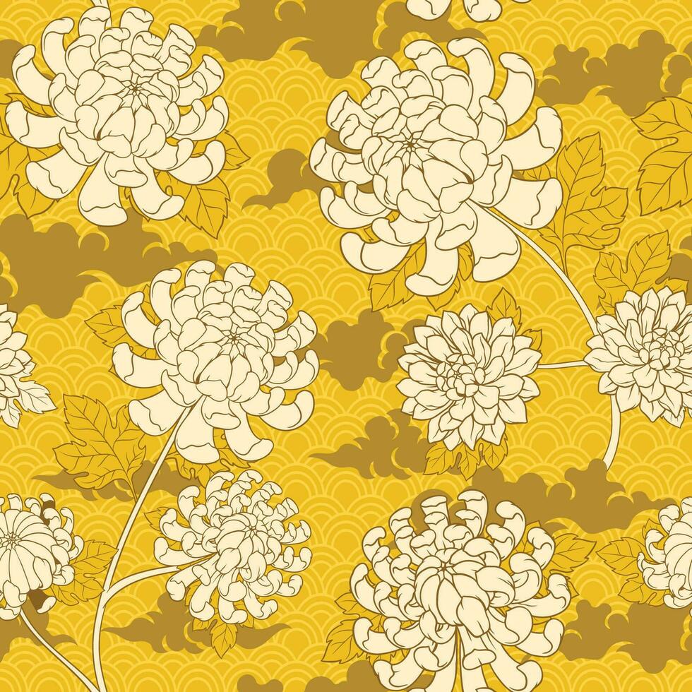 amarillo crisantemo flor sin costura modelo vector